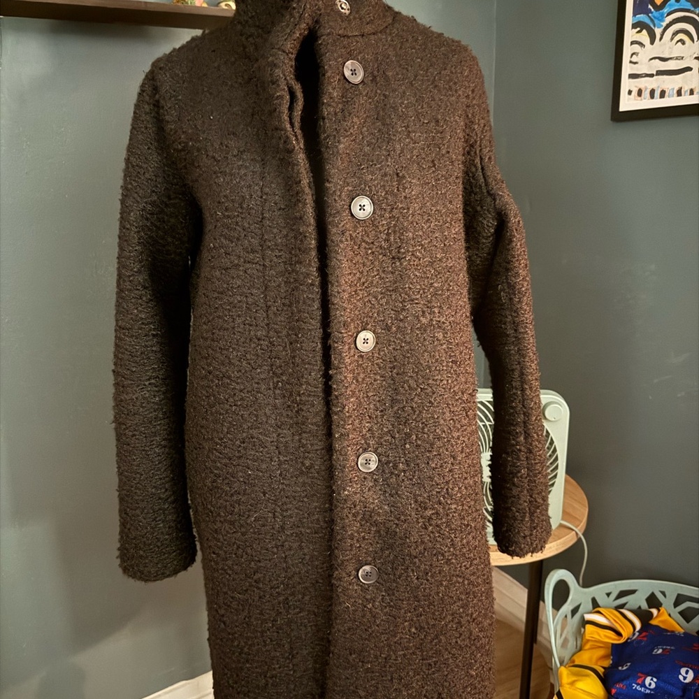 Brown Textured Button-Up Coat
